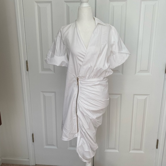 NWT- Mehtap Elaidi White collared Asymmetrical Shirt Dress - Picture 2 of 12